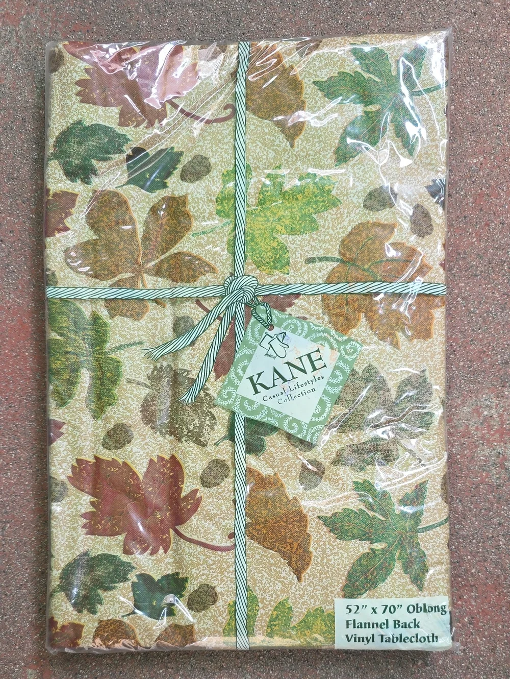 KanE Fall Leaves Vinyl Tablecloth in Green and Brown